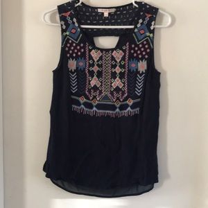 Blue crochet/embroidered shirt